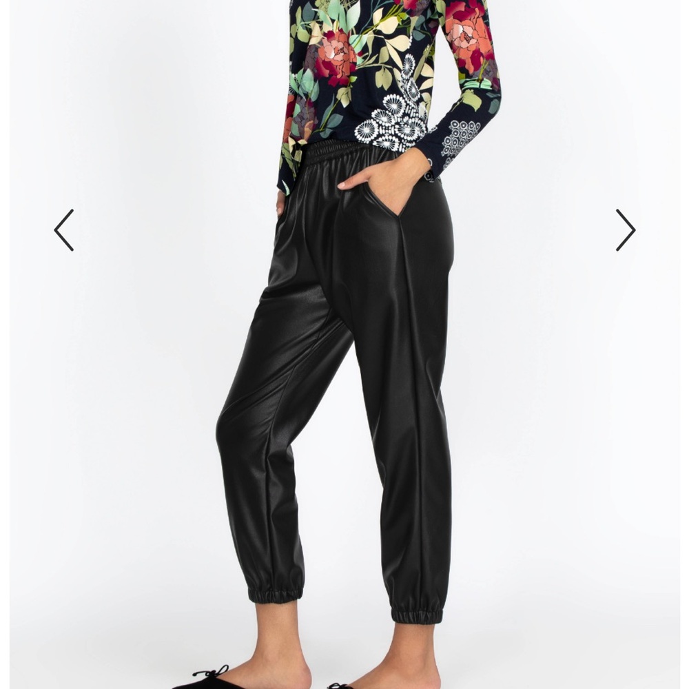 Johnny Was Black Satin Track Pants with Elastic Waistband